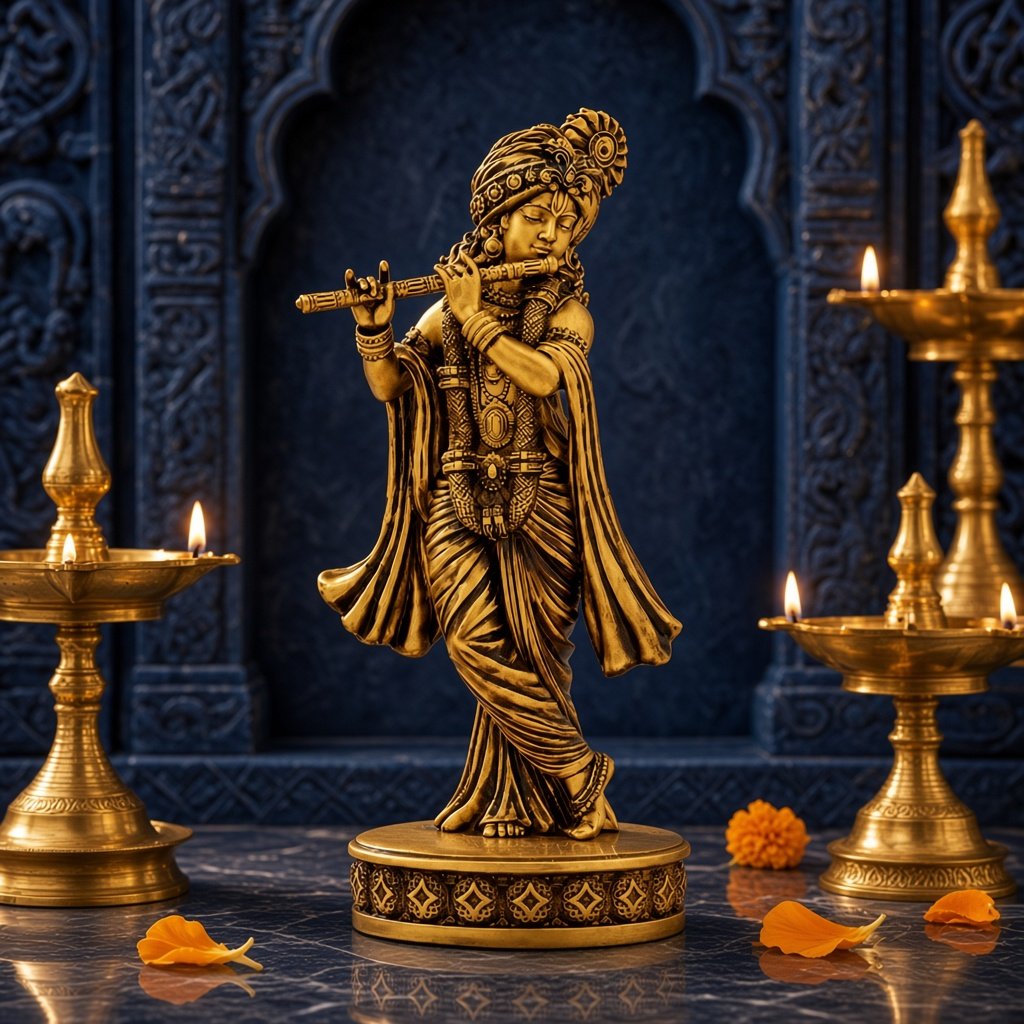 Krishna with flute, marble dust idol