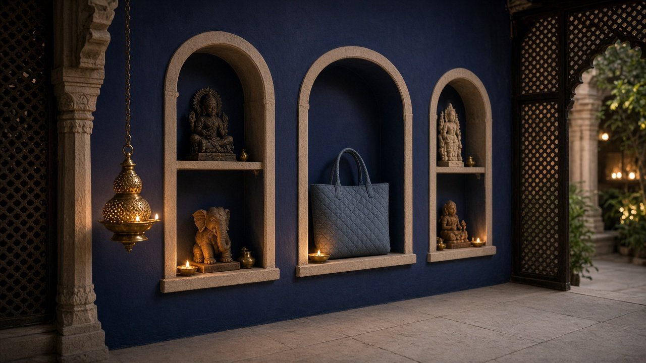 Handmade pieces displayed in a haveli courtyard