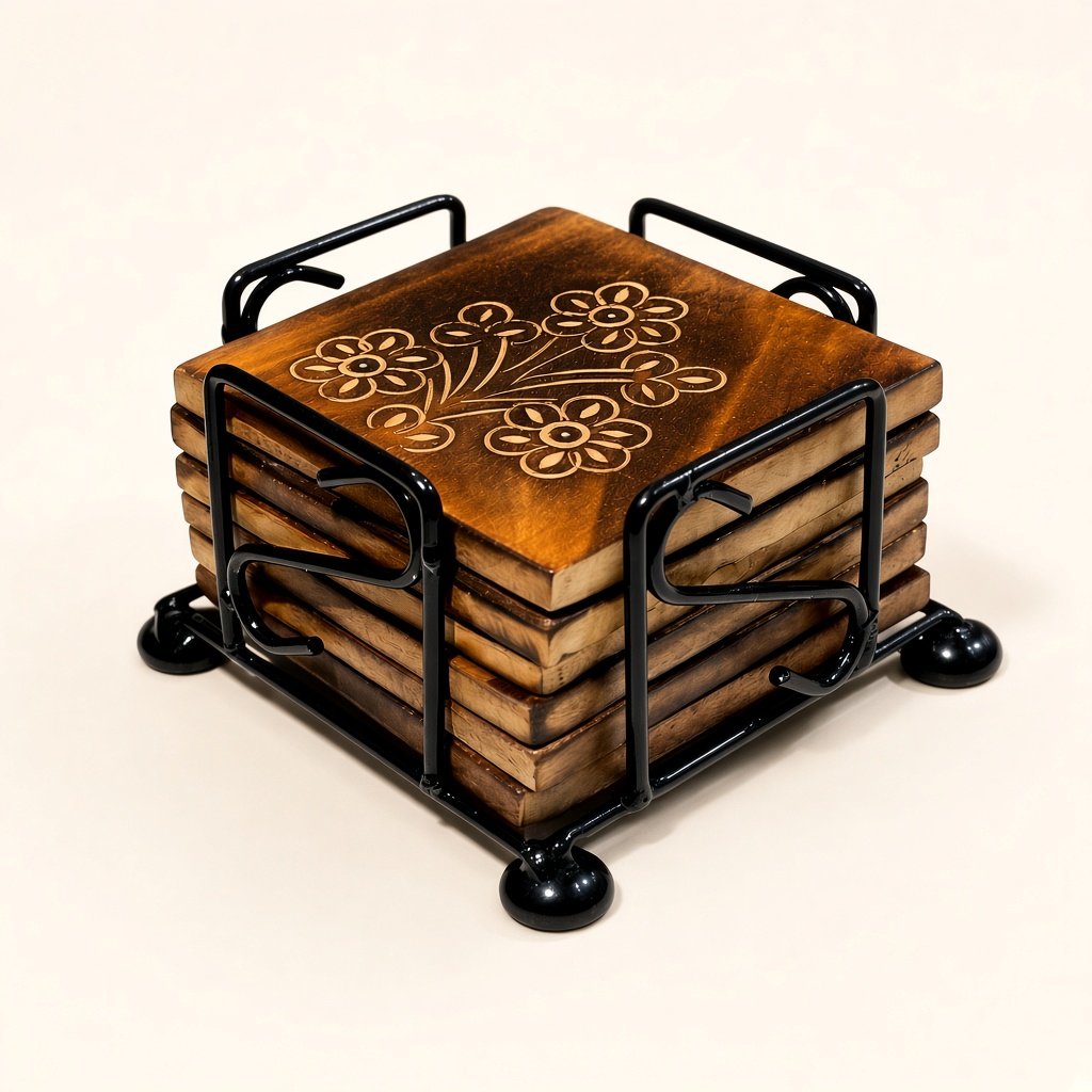Floral wood coasters