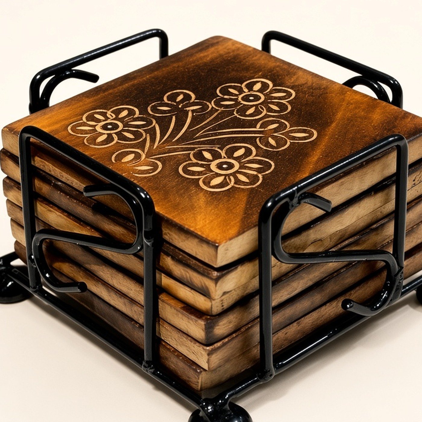 Floral wood coasters