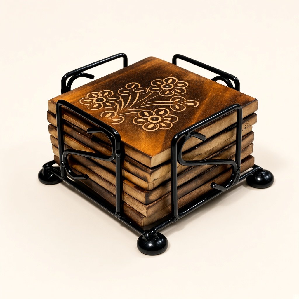 Floral wood coasters