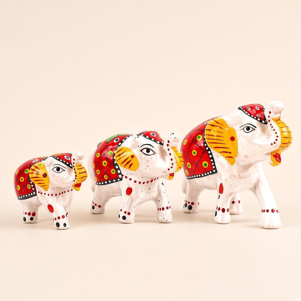 Paper mache elephants, set of 3