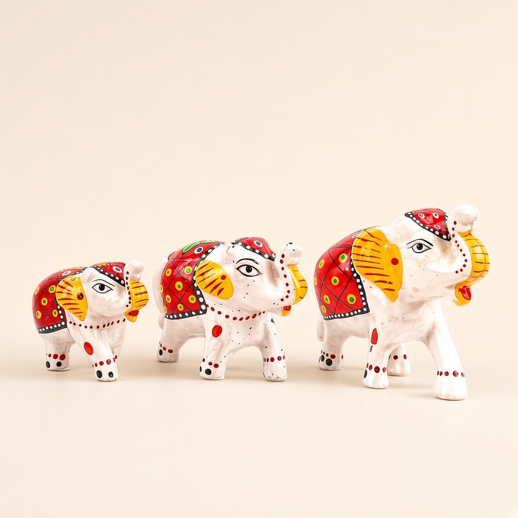 Paper mache elephants, set of 3
