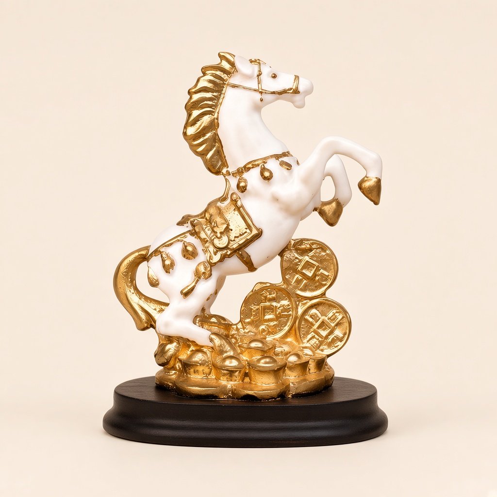 White and gold rearing horse