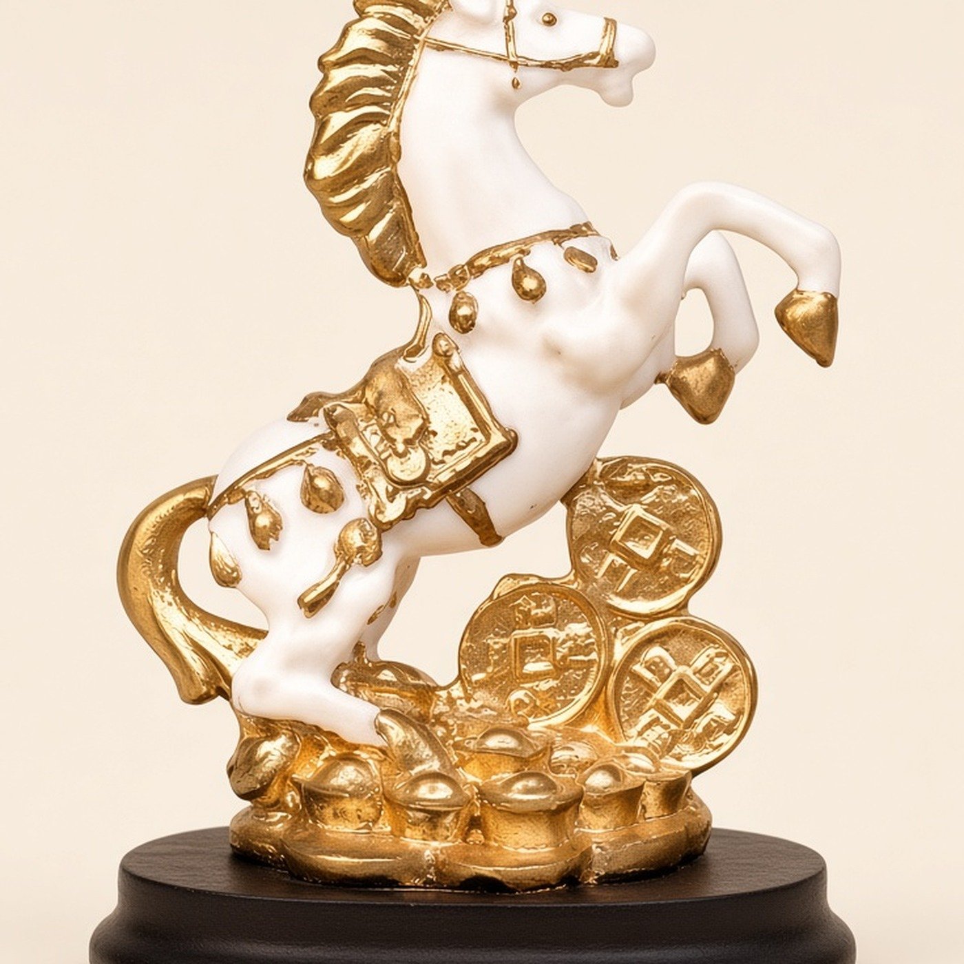 White and gold rearing horse