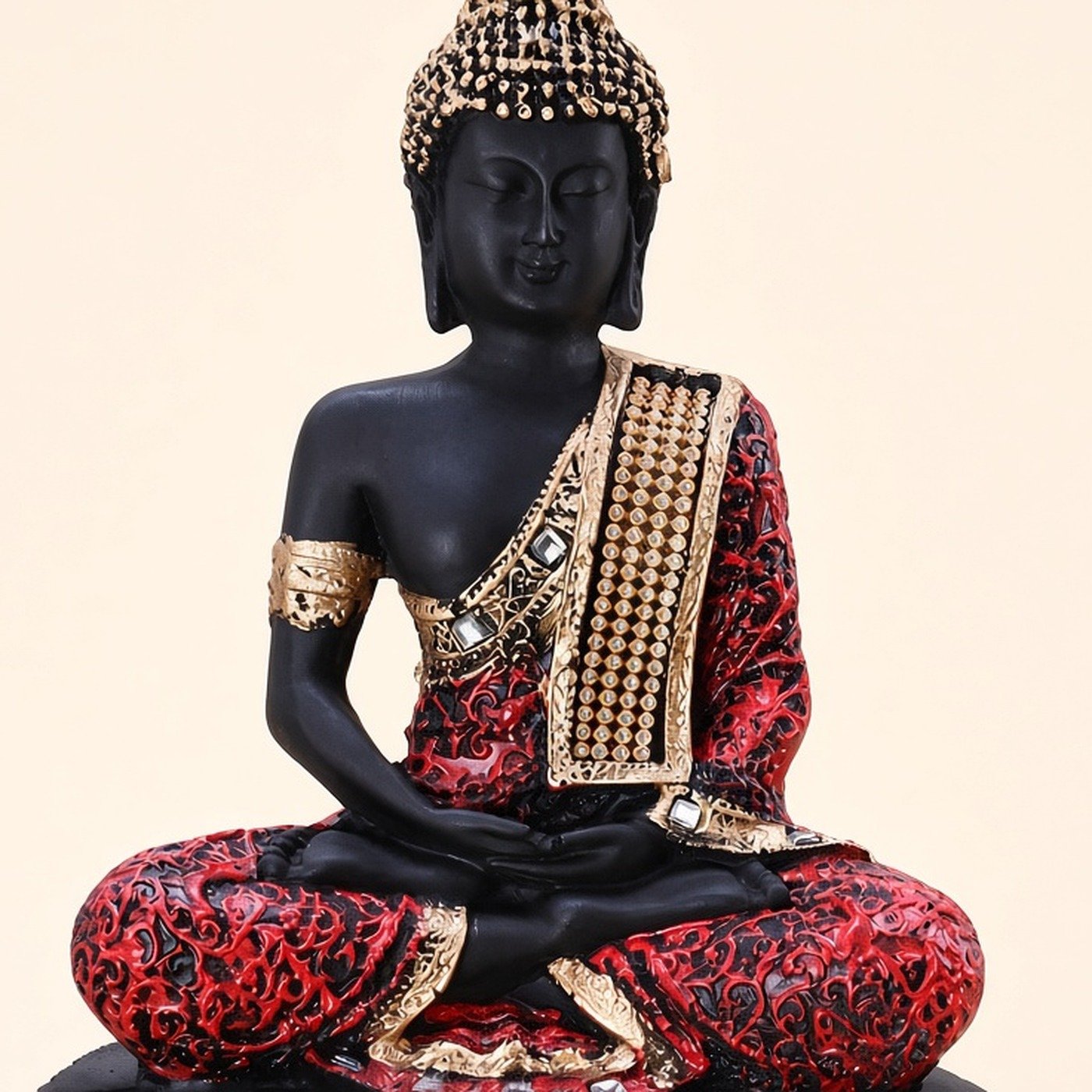 Seated Buddha — Black, Red & Gold