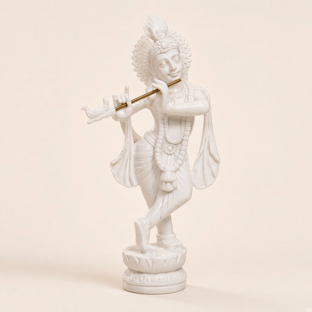 Standing Krishna, white resin