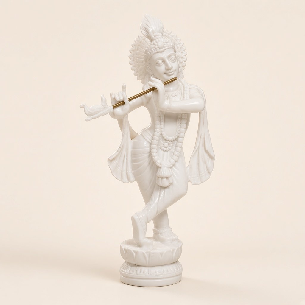 Standing Krishna, white resin