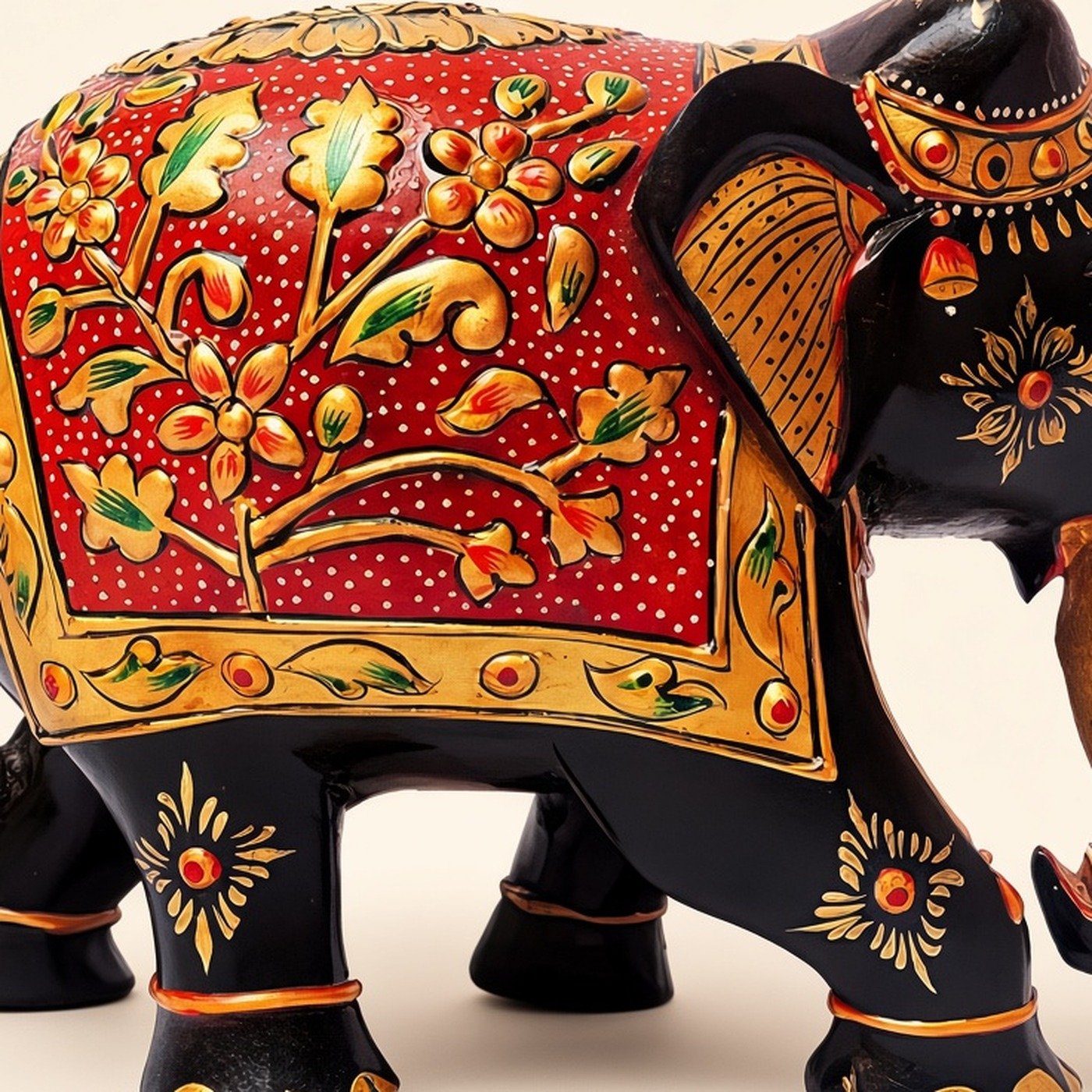 Painted wood elephant