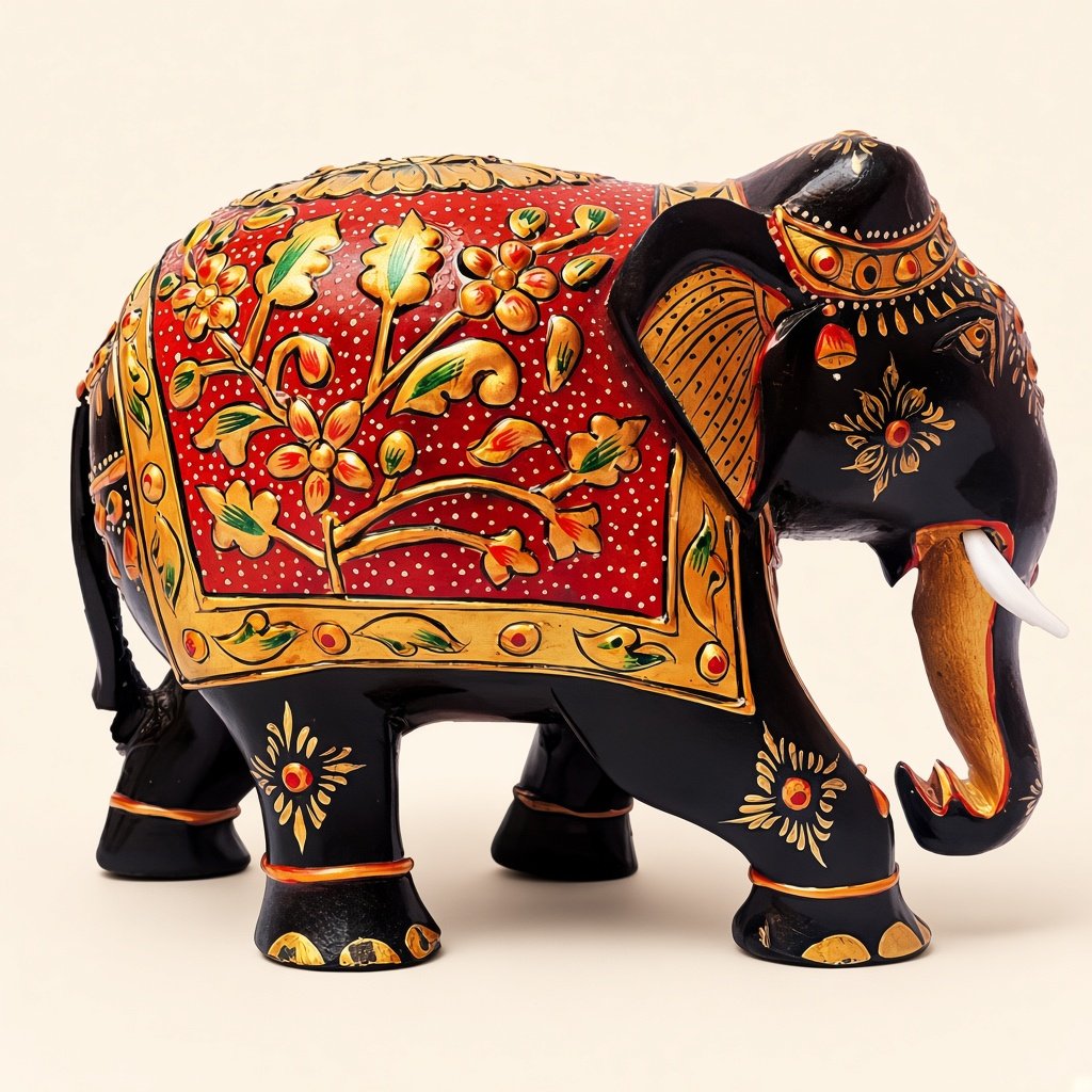 Painted wood elephant