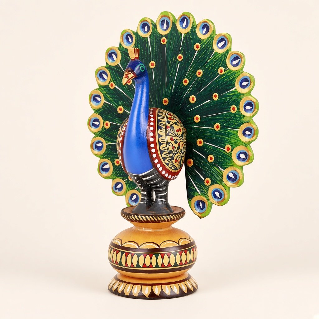 Wooden dancing peacock