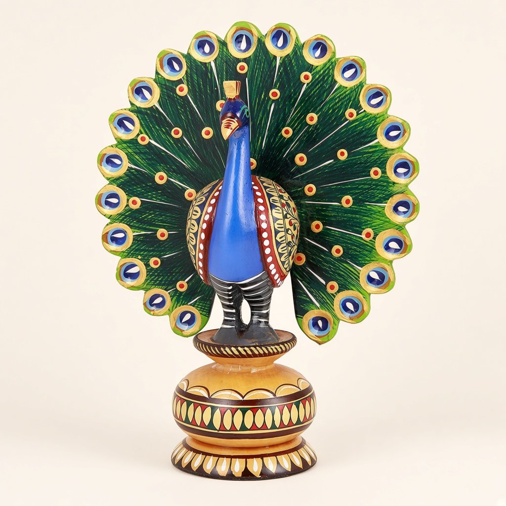 Wooden dancing peacock